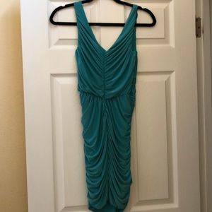 Aqua stretch v-neck party dress.
